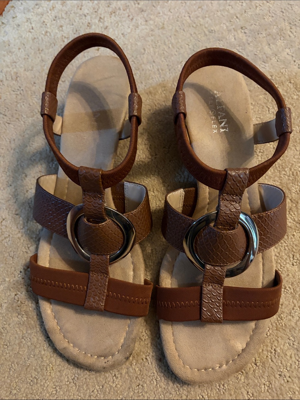 Alfani Brown Wedge Sandals with gold-tone Ring Accent